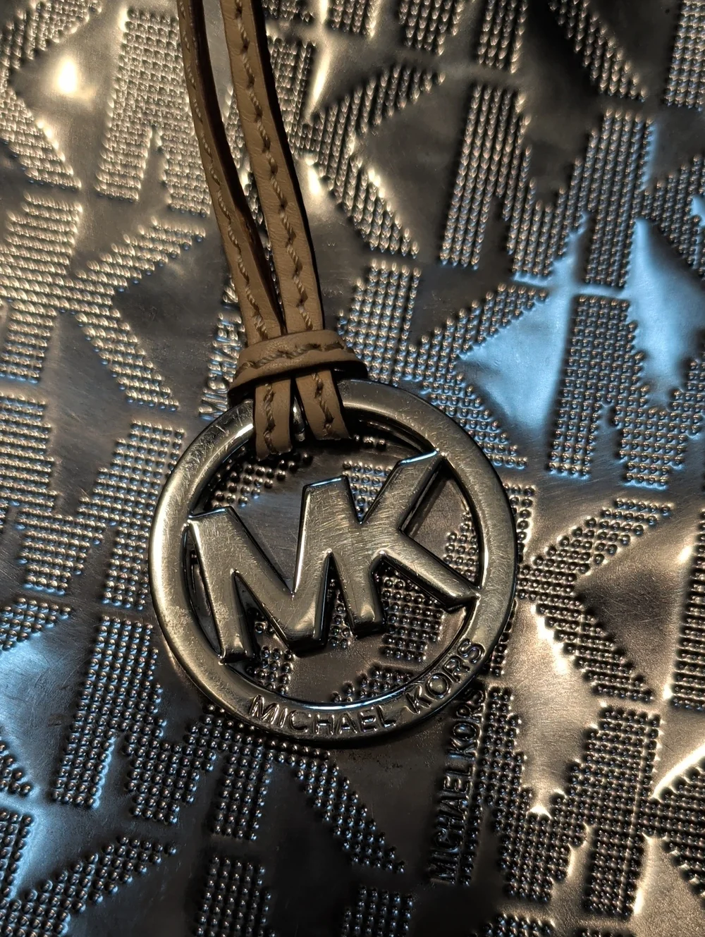 Michael Kors Jet Tote Logo Metallic Silver Tote